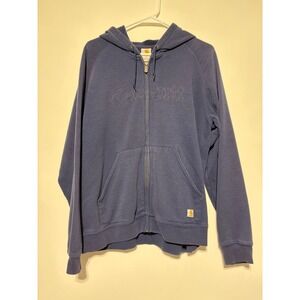 Carhartt Women Size XL Blue Stitched Logo Faded Full Zip Jacket WK012 VTG